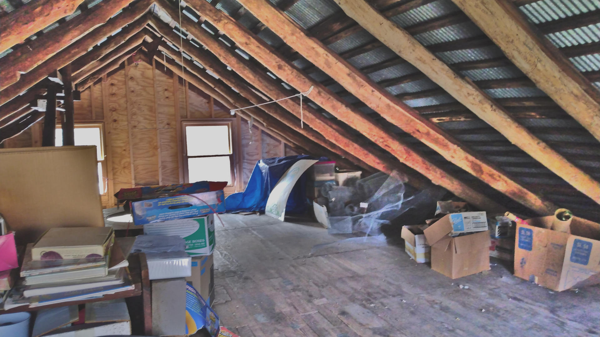 attic space with clutter